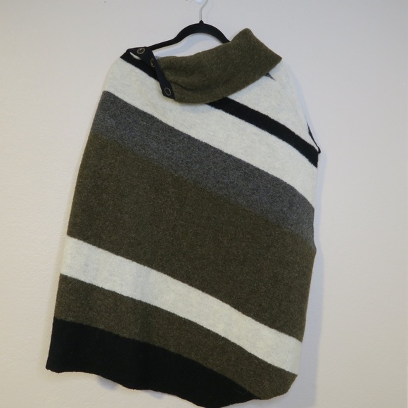 Anthropologie Tabitha Transverse Poncho Striped Wool Blend Colorblock Boho - Picture 7 of 10